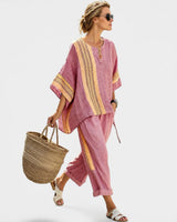 Libbie - Bequemes gestreiftes Tunika- und Hosen-Set in Rosa