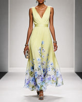 Tanisha - Florales Chiffon-Maxikleid in Gelb