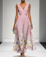 Tanisha - Florales Chiffon-Maxikleid in Rosa