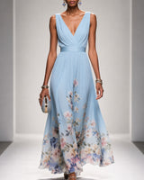Tanisha - Florales Chiffon-Maxikleid in Hellblau