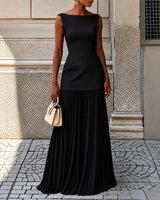 Alice - Elegantes Ärmelloses Schlankes Maxikleid in Schwarz