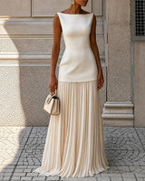 Alice - Elegantes Ärmelloses Schlankes Maxikleid in Beige