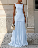 Alice - Elegantes Ärmelloses Schlankes Maxikleid in Blau