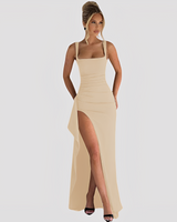 Kelly - Elegantes Maxikleid mit hohem Schlitz in Beige