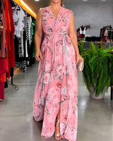 Hana - Lockeres Ärmelloses Blumenkleid in Rosa