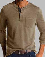 Dalton - Langarm-Henley-Shirt in Beige