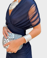 Bernice - Elegantes Gerafftes Maxikleid in Blau