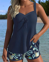 Amira - Stilvoller Gestreifter Tankini in Blau