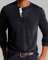 Dalton - Langarm-Henley-Shirt in Dunkelgrau