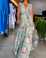Hana - Lockeres Ärmelloses Blumenkleid in Grün