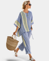 Libbie - Bequemes gestreiftes Tunika- und Hosen-Set in Blau