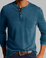 Dalton - Langarm-Henley-Shirt in Blau