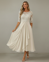 Yara - Elegantes Chiffon-Midikleid in Beige
