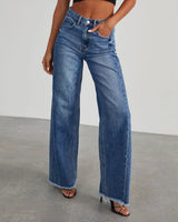Damen Weitbein Jeans für Freizeit und City in Dunkelblau