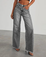Damen Weitbein Jeans für Freizeit und City in Grau