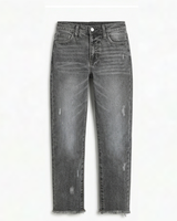 Vivara™ – Vintage-inspirierte, cropped Straight Leg Jeans mit Fransen in Grau
