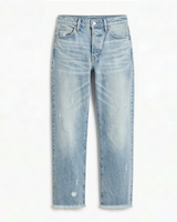 Vivara™ – Vintage-inspirierte, cropped Straight Leg Jeans mit Fransen in Hellblau