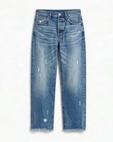 Vivara™ – Vintage-inspirierte, cropped Straight Leg Jeans mit Fransen in Klassisches Blau