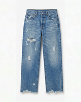 Damen Retro Fransen Jeans in Mittelblau