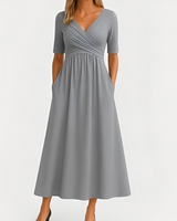 Maïka - Stilvolles Kleid mit V-Ausschnitt in Grau