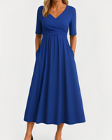 Maïka - Stilvolles Kleid mit V-Ausschnitt in Dunkelblau