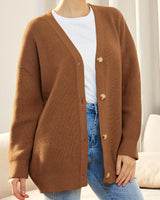 Johanna | Damen Oversized Strickjacke mit Knöpfen in Braun