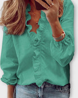 Zoe | Rüschen-Front V-Ausschnitt Bluse in Mint