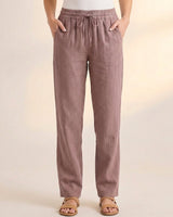 Lockere Damen Hose aus Leinen-Mix mit Kordelzug – Lang in Khaki