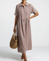 Jorisa - kurzärmeliges Midikleid in Khaki