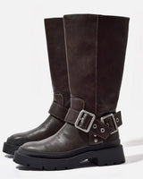 Greta | Damen Robuste Biker-Reitstiefel in Braun