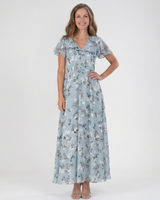 Ismeria | Floral Chiffon Maxikleid in Himmelblau
