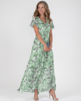 Ismeria | Floral Chiffon Maxikleid in Grün