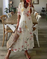Verute - Maxikleid Aus Samt Mit Blumenmuster in Weiß-Rosa