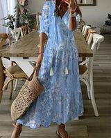 Verute - Maxikleid Aus Samt Mit Blumenmuster in Blau