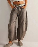 Damen Knopfverschluss Baggy Jeans in Braun