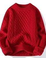 Langarm-Zopfmuster-Pullover - David in Rot