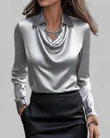 Langärmelige Drapée-Bluse - Ceylin in Grau