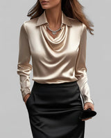 Langärmelige Drapée-Bluse - Ceylin in Beige
