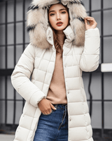 Langer Steppmantel Mit Kapuze - Tanja in Off-White