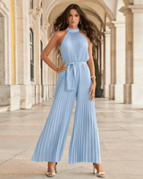 Leilani | Neckholder Plissee Jumpsuit in Hellblau