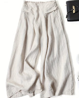 Chrissy | Leinenmix-Hose mit weitem Bein und elastischem Bund in Beige