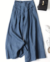 Chrissy | Leinenmix-Hose mit weitem Bein und elastischem Bund in Pfauenblau
