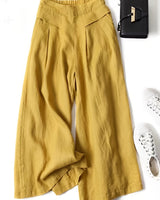 Chrissy | Leinenmix-Hose mit weitem Bein und elastischem Bund in Senfgelb
