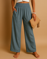 Damen High Waist Hose mit elastischem Bund in Grau