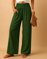 Damen High Waist Hose mit elastischem Bund in Dunkelgrün