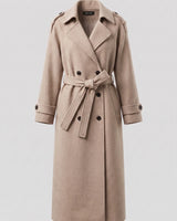 Damen zweireihiger langer Mantel in Beige
