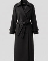 Damen zweireihiger langer Mantel in Schwarz