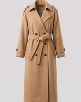 Damen zweireihiger langer Mantel in Khaki