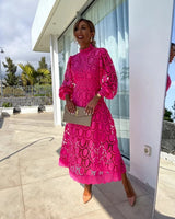 Larena – Modisches Midi-Spitzen Kleid in Rosa