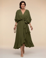 Marta | Damen Chiffonkleid V-Ausschnitt – Fließendes Chiffon Kleid in Grün
